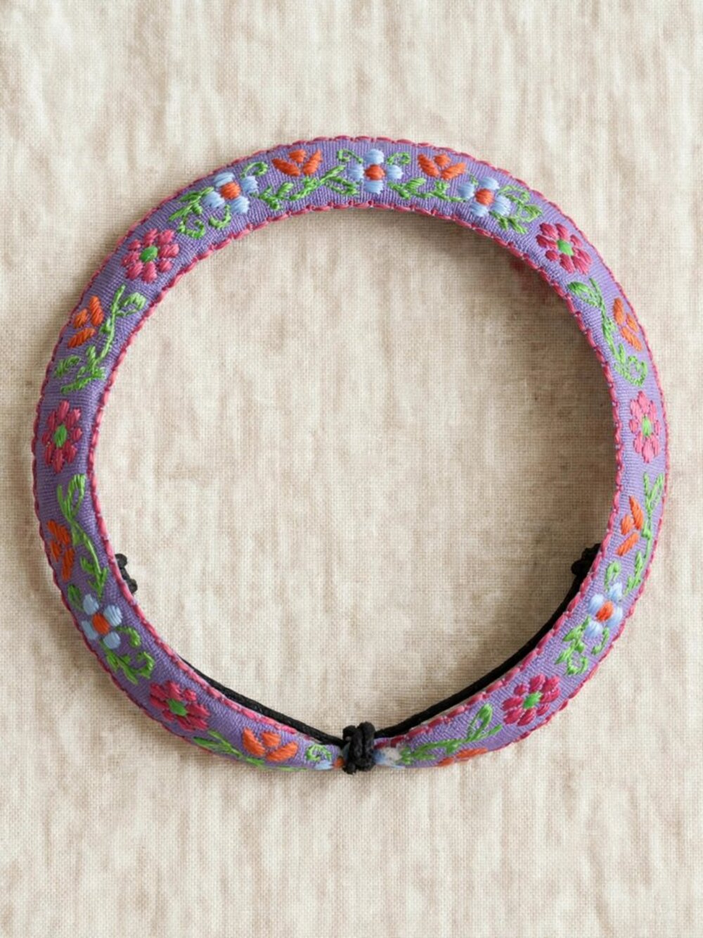 Lavender Pink Floral Embroidered Bracelet — Mexican Woven